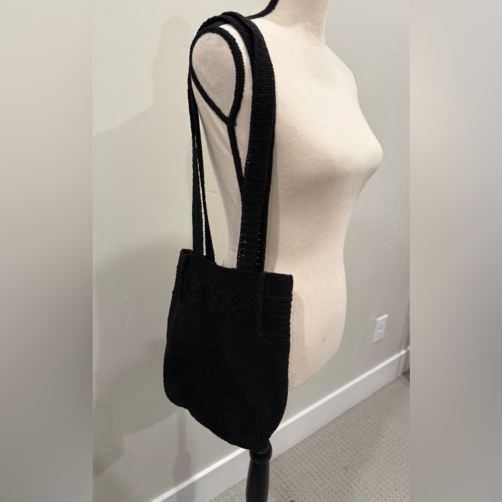 Black Crochet Woven Shoulder Bag
